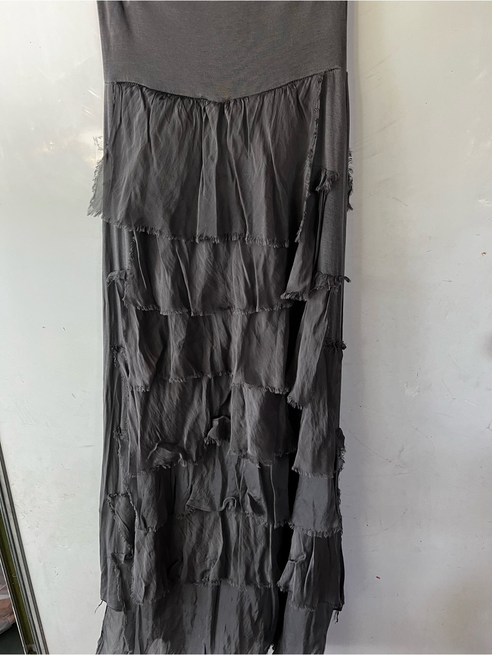 Whimsigoth y2k Women's tiered lightweight silk Charcoal Ruffled Maxi Skirt